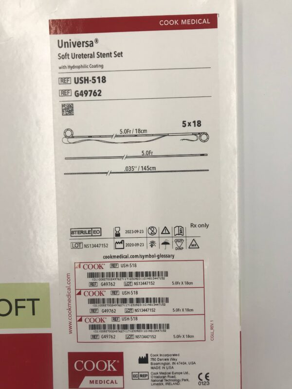 COOK G49762 Universa Soft Ureteral Stent Set with Hydrophilic Coating 5.0Fr/18cm (X)