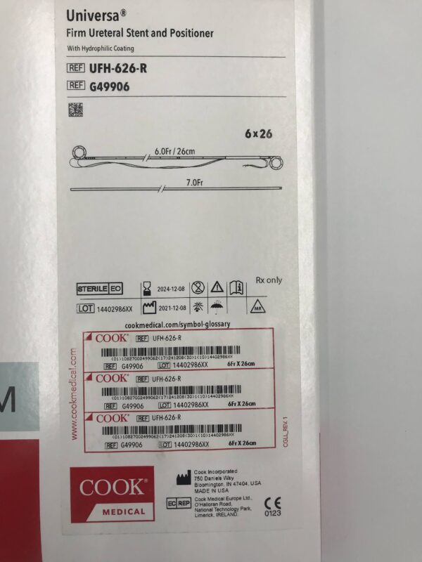 COOK G49906 Universa Firm Ureteral Stent and Positioner with Hydrophilic Coating 6Fr/26cm (X)
