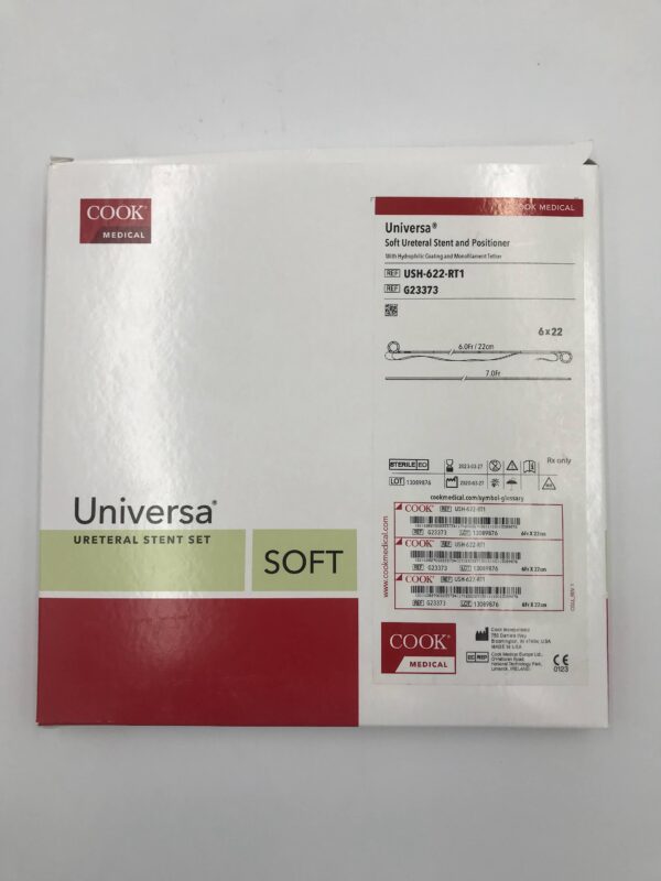 COOK G23373 Universa Soft Ureteral Stent and Positioner with Hydrophilic Coating and Monofilament Tether 6.0Fr/22cm (X)