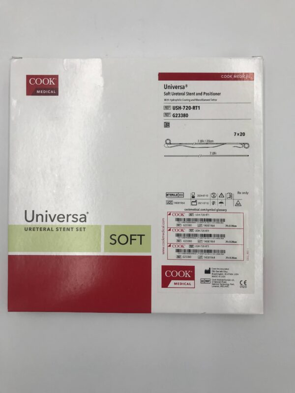 COOK G23380 Universa Soft Ureteral Stent and Positioner with Hydrophilic Coating and Monofilament Tether 7.0Fr/20cm (X)