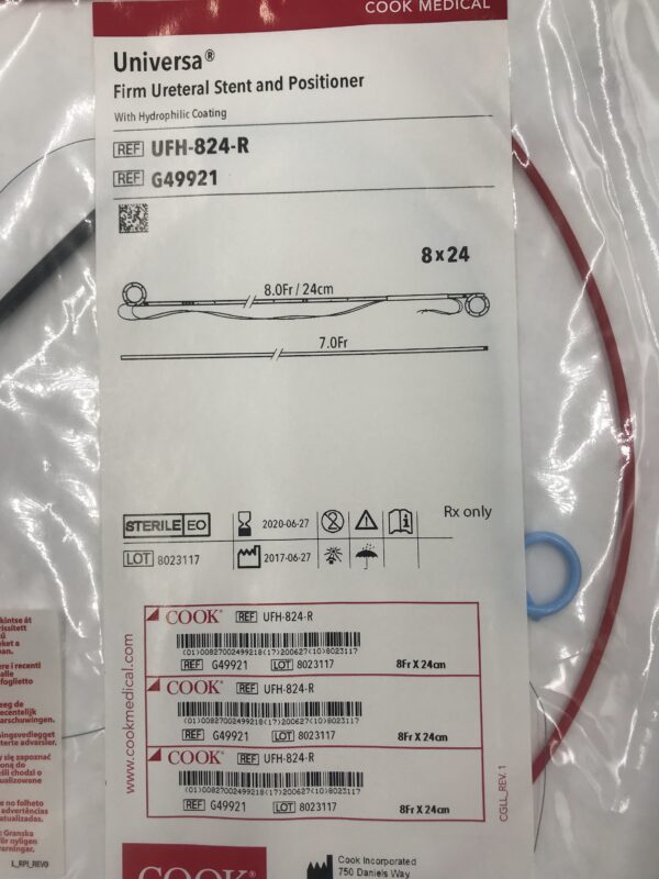 COOK G49921 Universa Firm Ureteral Stent and Positioner with Hydrophilic Coating 8Fr/24cm (X)