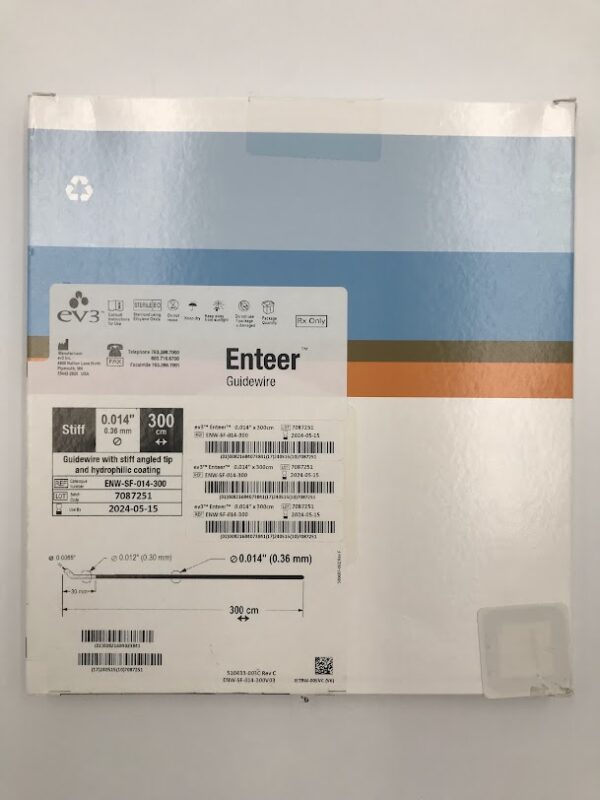 EV3 ENW-SF-014-300 Enteer GuideWire Stiff Angled Tip and Hydrophilic Coating 0.014in (X)