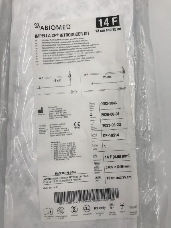 ABIOMED 0052-3046 Impella CP Introducer Kit 14F, 13cm and 25cn