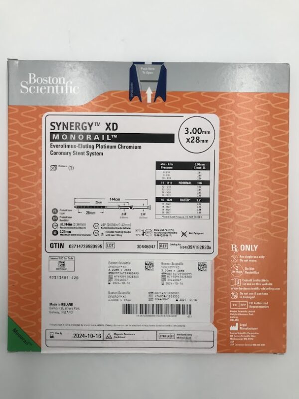 BOSTON SCIENTIFIC 394182830 Synergy XD Monorail Everolimus-Eluting Coronary Stent System 3.0mm x 28mm (X)