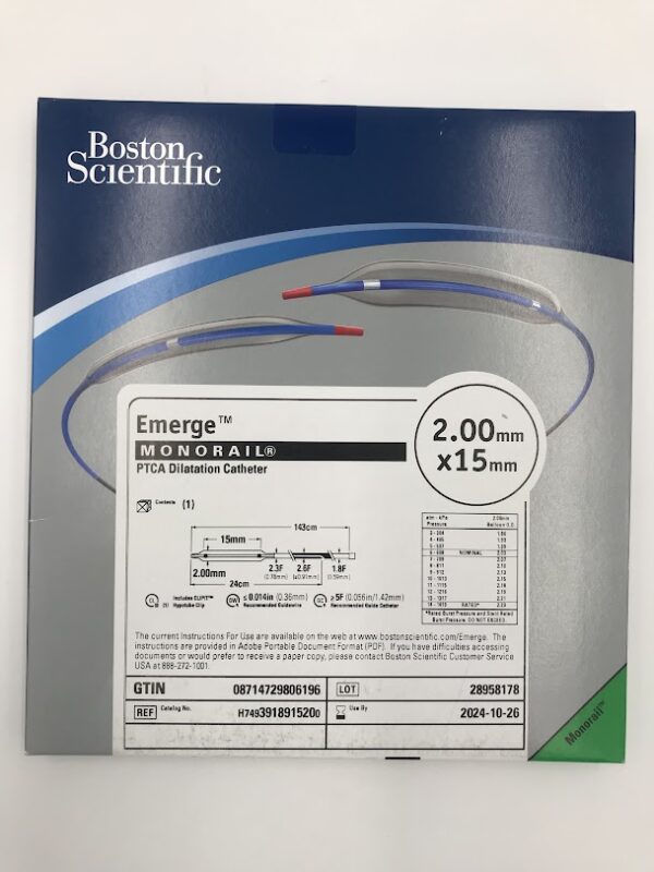 BOSTON SCIENTIFIC 391891520 Emerge Monorail PTCA Dilatation Catheter 2.00mm x 15mm (X)
