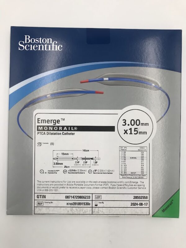 BOSTON SCIENTIFIC 391891530 Emerge Monorail PTCA Dilatation Catheter 3.00mm x 15mm (X)