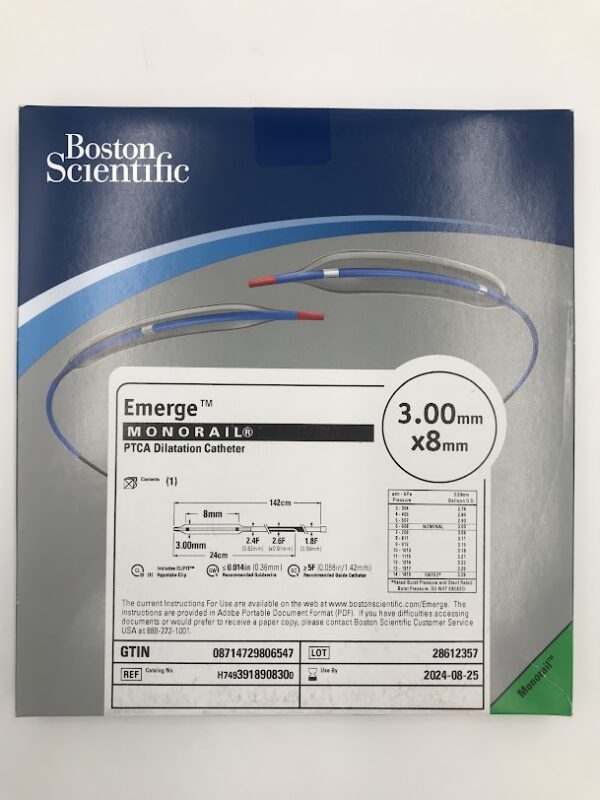 BOSTON SCIENTIFIC 391890830 Emerge Monorail PTCA Dilatation Catheter 3.00mm x 8mm (X)