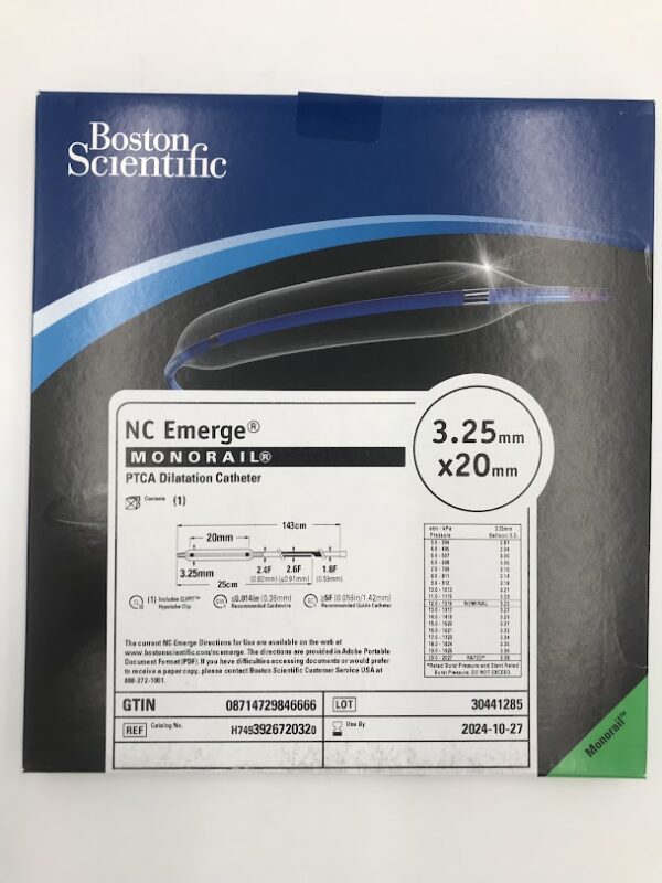 BOSTON SCIENTIFIC 392672032 NC Emerge Monorail PTCA Dilatation Catheter 3.25mm x 20mm (X)