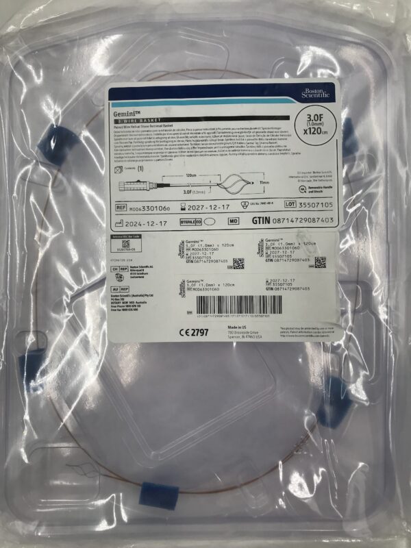 BOSTON SCIENTIFIC 330106 Gemini 3 Wire Basket Paired Wire Helical Stone Retrieval Basket 3.0F x 120cm