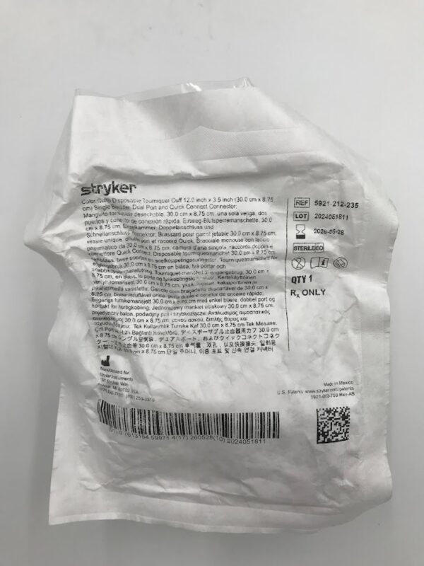 STRYKER 5921-212-235 Color Cuff Disposable Tourniquet Cuff 12in x 3.5in Dual Port