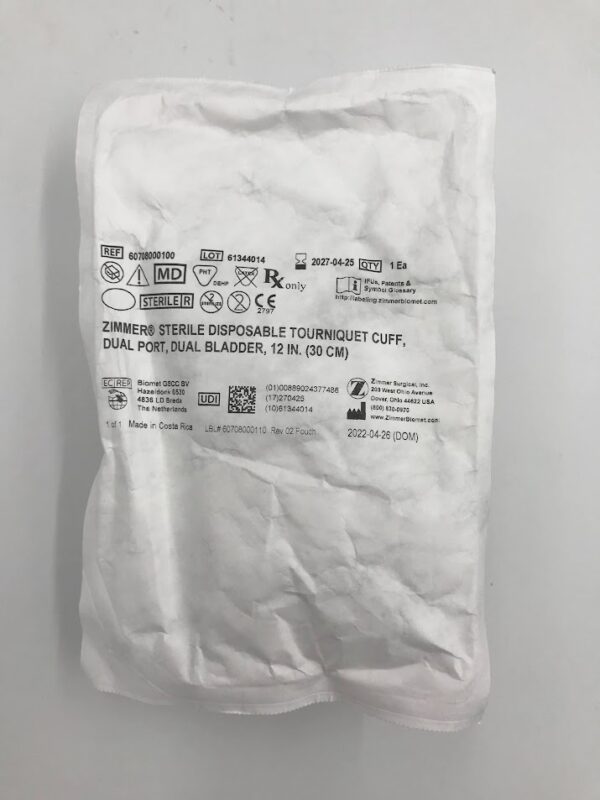 ZIMMER 60708000100 Sterile Disposable Tourniquet Cuff Dual Port 12in