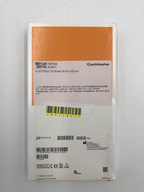 SMITH & NEPHEW 7207260 SoftSilk 2.0 Screw, 8mm x 25mm (X)