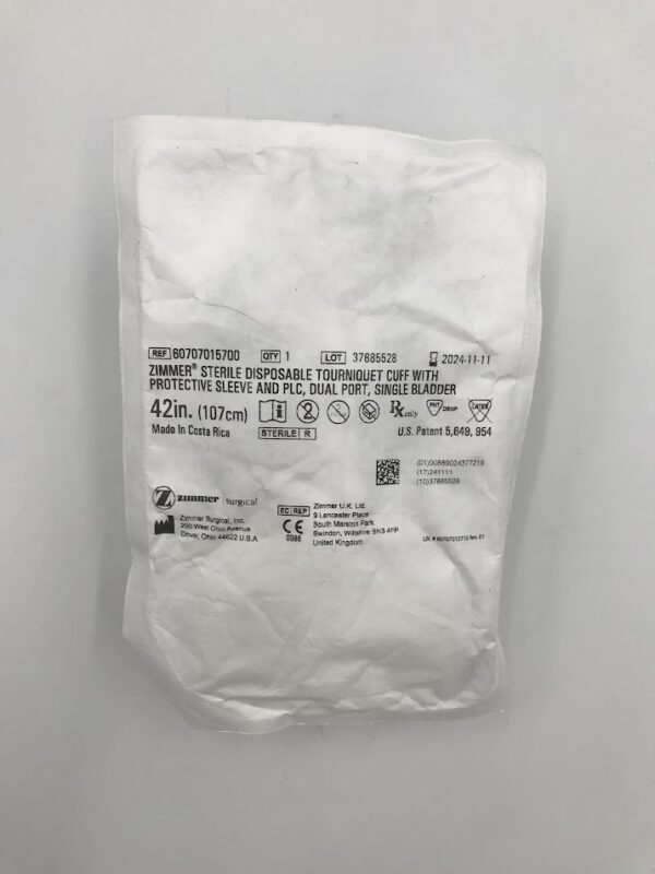 ZIMMER 60707015700 Sterile Disposable Tourniquet Cuff w/ Protective Sleeve and PLC, Dual Port, Single Bladder 42in (X)