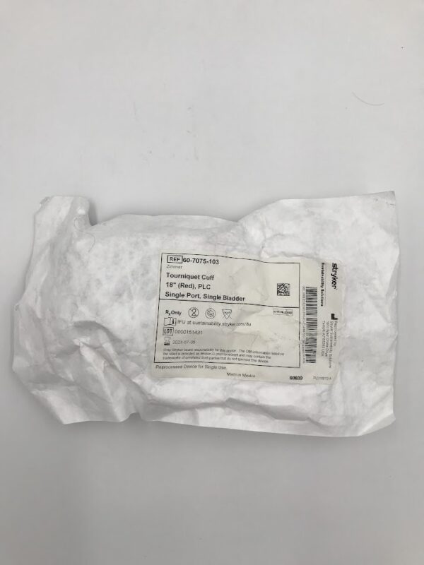 ZIMMER 60-7075-103 Tourniquet Cuff (Red) PLC Single Port, Single Bladder 18in (Reprocessed) (X)
