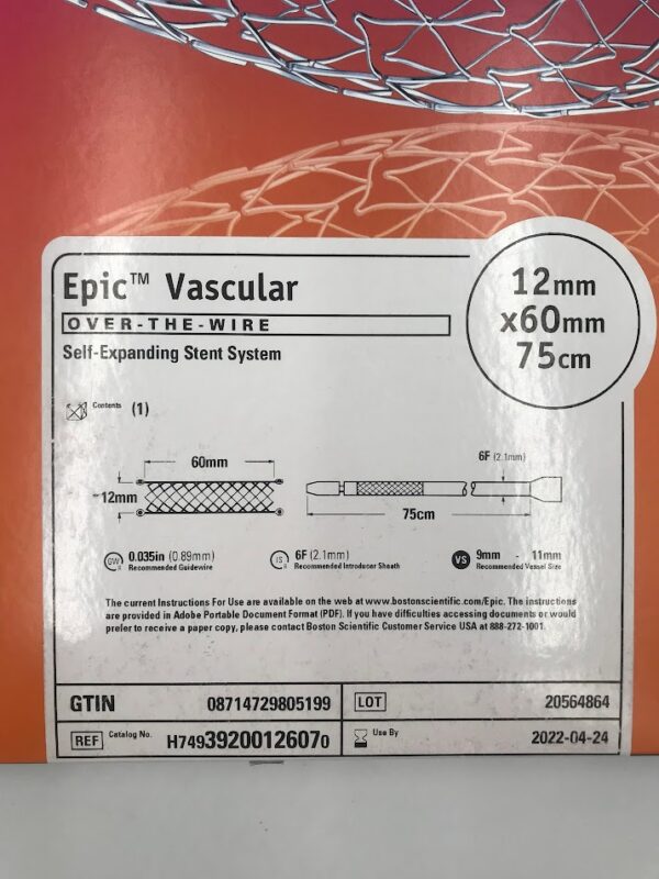BOSTON SCIENTIFIC 3920012607 Epic Vascular OTW Self-Expanding Stent System 12mm x 60mm x 75cm (X)