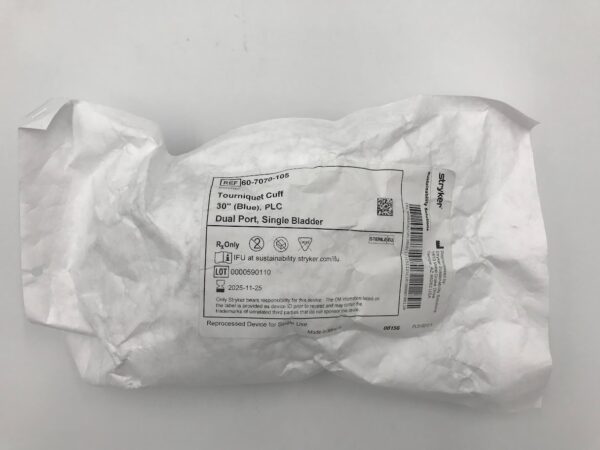 ZIMMER 60-7070-105 Tourniquet Cuff 30" (Blue), Plc Dual Port, Single Bladder (REPROCESSED By STRYKER)