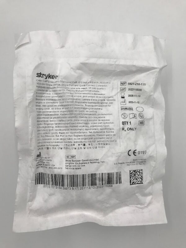 STRYKER 5921-218-135 Color Cuff Disposable Tourniquet Cuff Single Bladder, Single Port 18.0in x 4.0in