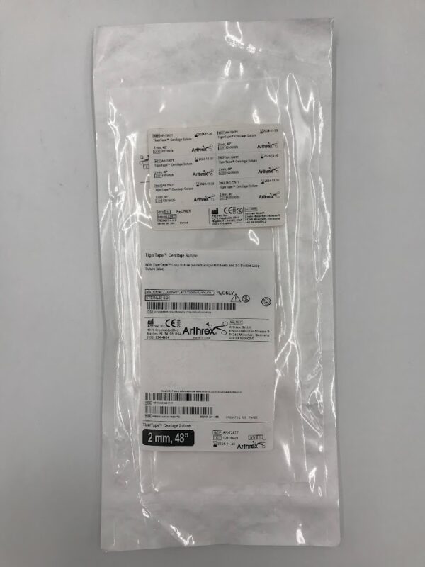 ARTHREX AR-7267T TigerTape Cerclage Suture w/ TigerTape Loop Suture (White/Black), w/ Sheath and 2-0 Double Loop Suture (Blue) 2mm 48in (X)