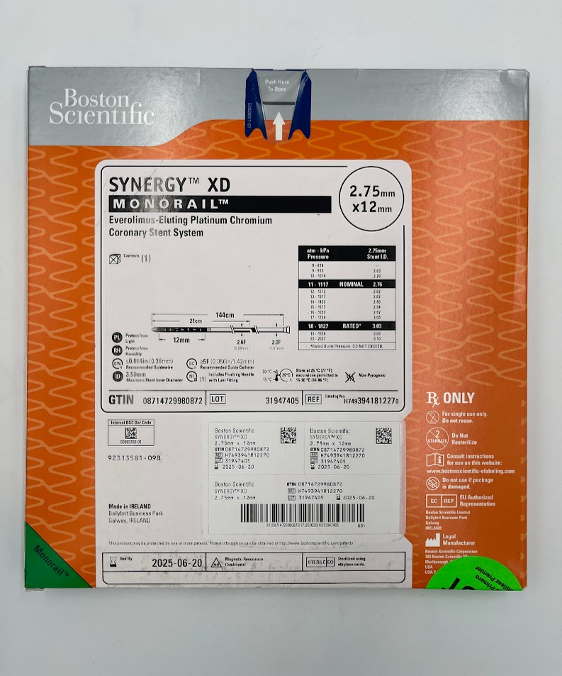 BOSTON SCIENTIFIC 394181227 SYNERGY XD Monorail Everolimus-Eluting Platinum Chromium Coronary Stent System 2.75mm x 12mm (X)