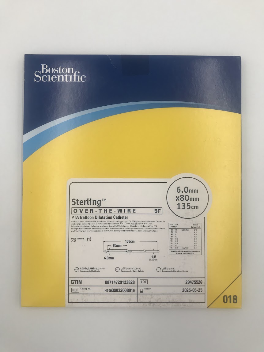 BOSTON SCIENTIFIC 3903260801 Sterling Over-The-Wire PTA Balloon Dilatation Catheter 5F 6.0mm x 80mm x 135cm (X)