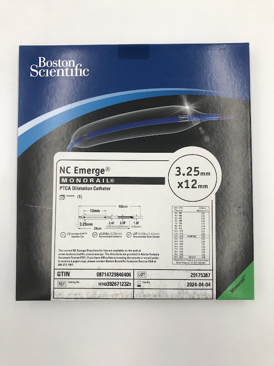 BOSTON SCIENTIFIC 392671232 NC Emerge Monorail PTCA Dilatation Catheter 3.25mm x 12mm (X)