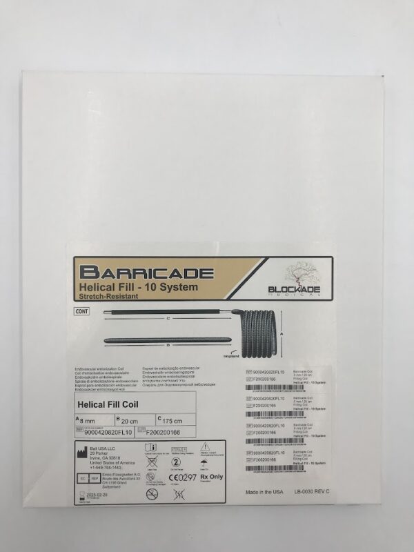 BALT 9000430820FL10 Barricade Helical Fill - 10 System Stretch Resistant Endovascular Embolization Coil 8mm x 20cm x 175cm (X)