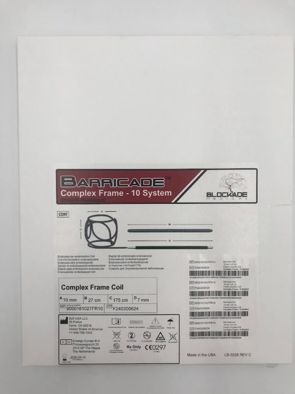BALT 9000161027FR10 Barricade Complex Frame - 10 System Stretch-Resistant Endovascular Embolization Coil 10mm x 27cm x 175cm x 7mm (X)