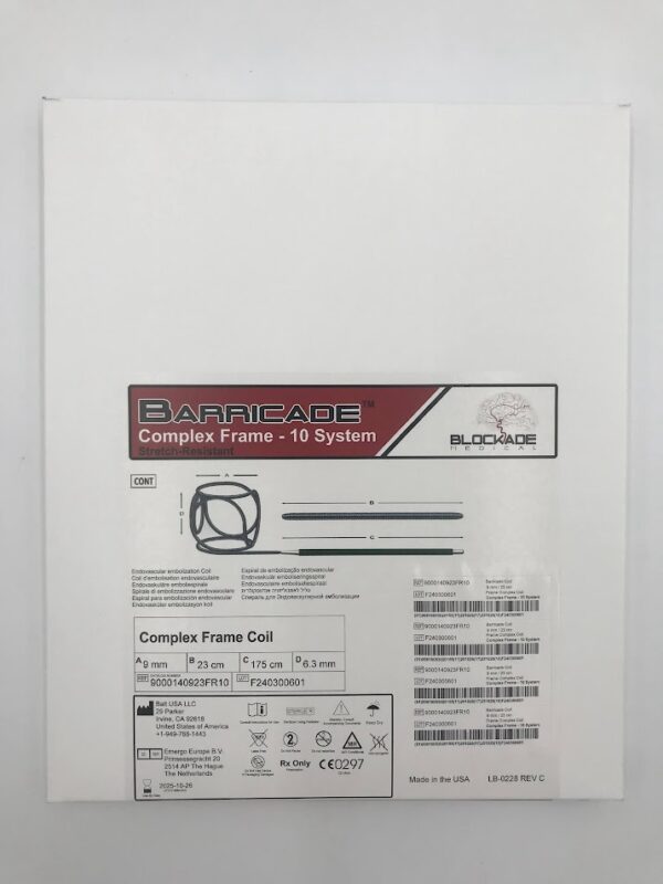 BALT 9000140923FR10 Barricade Complex Frame - 10 System Stretch-Resistant Endovascular Embolization Coil 9mm x 23cm x 175cm x 6.3mm (SD)