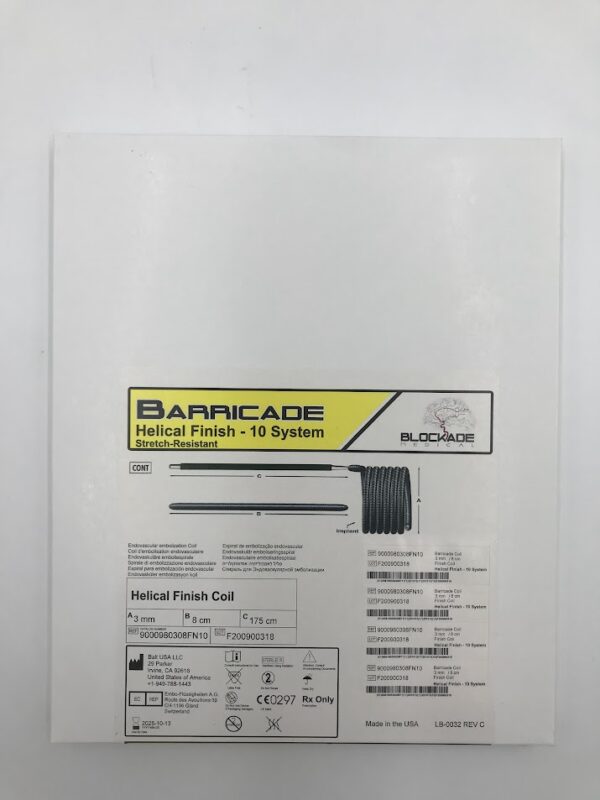 BALT 9000980308FN10 Barricade Helical Finish - 10 System Stretch-Resistant Endovascular Embolization Coil 3mm x 8cm x 175cm (SD)