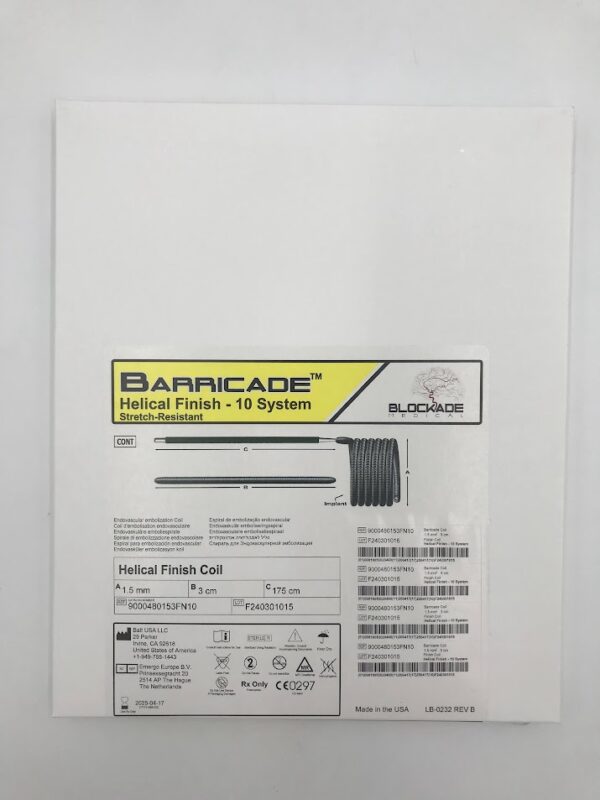 BALT 9000480153FN10 Barricade Helical Finish - 10 System Stretch-Resistant Endovascular Embolization Coil 1.5mm x 3cm x 175cm (X)
