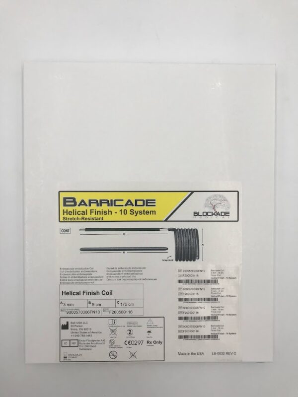 BALT 9000570306FN10 Barricade Helical Finish - 10 System Stretch-Resistant Endovascular Embolization Coil 3mm x 6cm x 175cm (X)