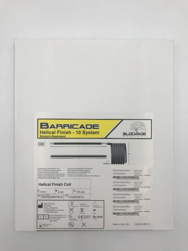 BALT 9000520204FN10 Barricade Helical Finish - 10 System Stretch-Resistant Endovascular Embolization Coil 2mm x 4cm x 175cm (X)