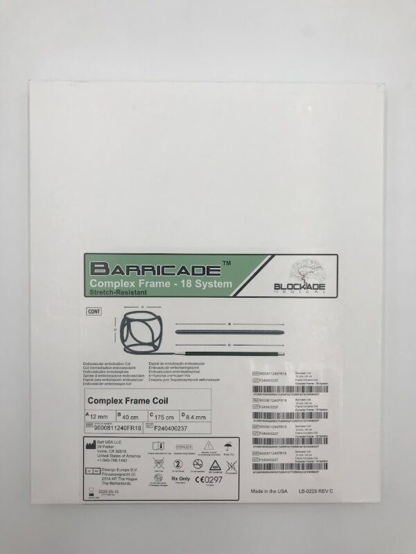 BALT 9000811240FR18 Barricade Complex Frame - 18 System Stretch-Resistant Endovascular Embolization Coil 12mm x 40cm x 175cm x 8.4mm (X)