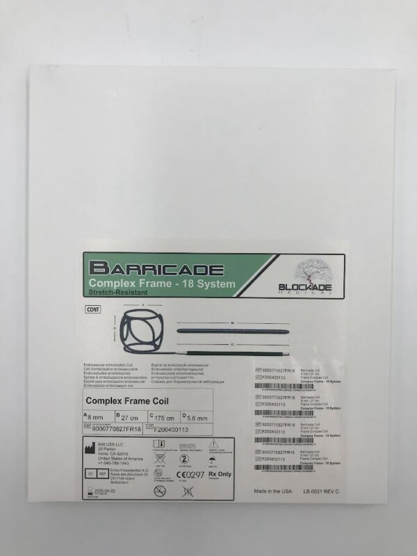 BALT 9000770827FR18 Barricade Complex Frame - 18 System Stretch-Resistant Endovascular Embolization Coil 8mm x 27cm x 175cm x 5.6mm (X)