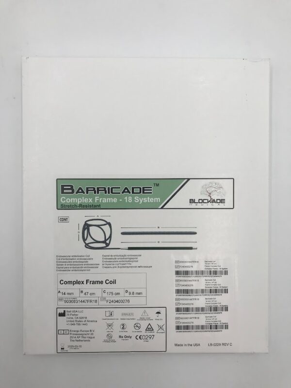 BALT 9000831447FR18 Barricade Complex Frame - 18 System Stretch-Resistant Endovascular Embolization Coil 14mm x 47cm x 175cm x 9.8mm (X)