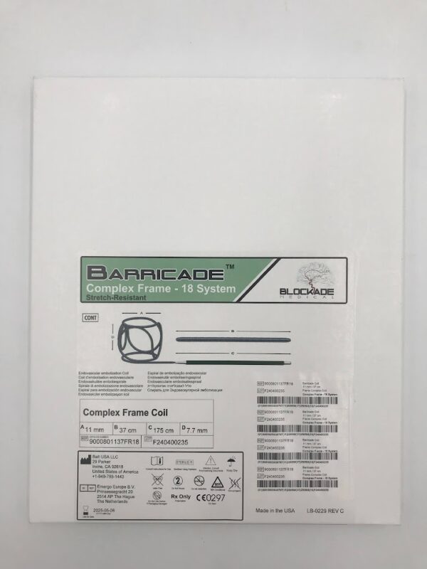 BALT 9000801137FR18 Barricade Complex Frame - 18 System Stretch-Resistant Endovascular Embolization Coil 11mm x 37cm x 175cm x 7.7mm (X)
