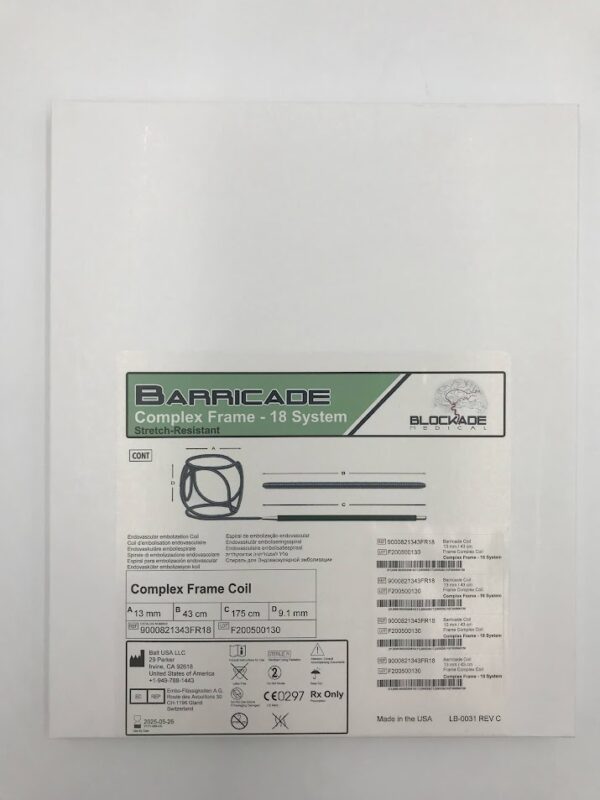 BALT 9000821343FR18 Barricade Complex Frame - 18 System Stretch-Resistant Endovascular Embolization Coil 13mm x 43cm x 175cm x 9.1mm (X)