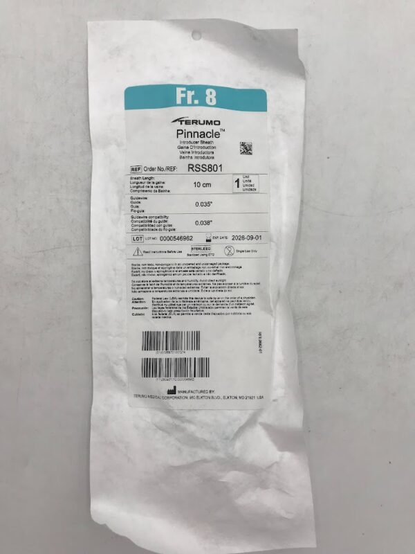 TERUMO RSS801 Pinnacle Introducer Sheath Fr.8 x 10cm x 0.038in