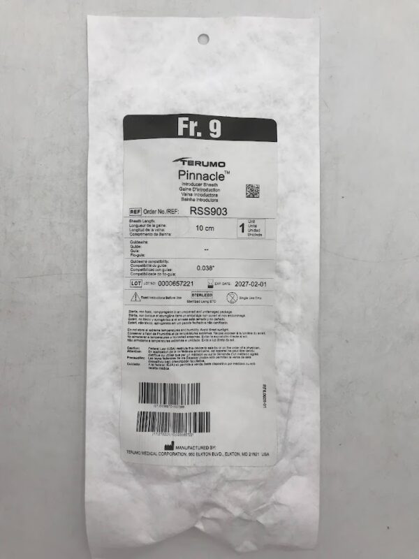 TERUMO RSS903 Pinnacle Introducer Sheath Fr.9 x 10cm x 0.038in