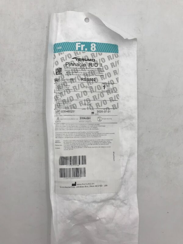 TERUMO RSB802 Pinnacle R/O II Introducer Sheath w/ Radiopaque Marker Fr.8 x 10cm x  0.038in