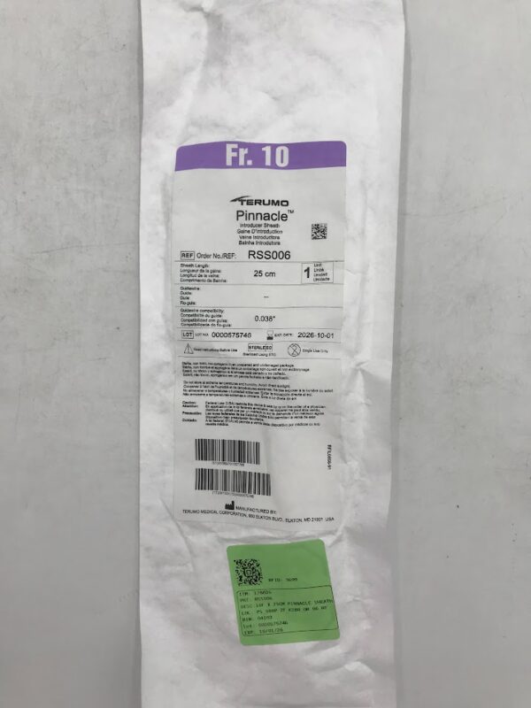 TERUMO RSS006 Pinnacle Introducer Sheath Fr.10 x 25cm x 0.038in