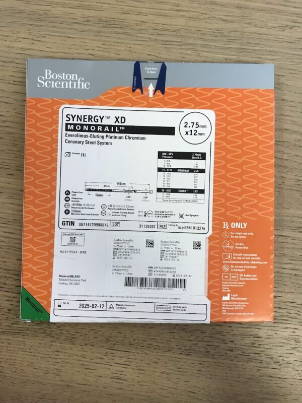BOSTON SCIENTIFIC 394181227 SYNERGY XD Monorail Everolimus-Eluting Platinum Chromium Coronary Stent System 2.75mm x 12mm (X)