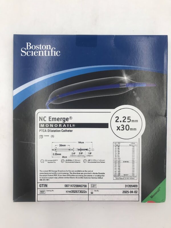 BOSTON SCIENTIFIC 392673022 NC EMERGE Monorail PTCA Dilatation Catheter 2.25mm x 30mm (X)