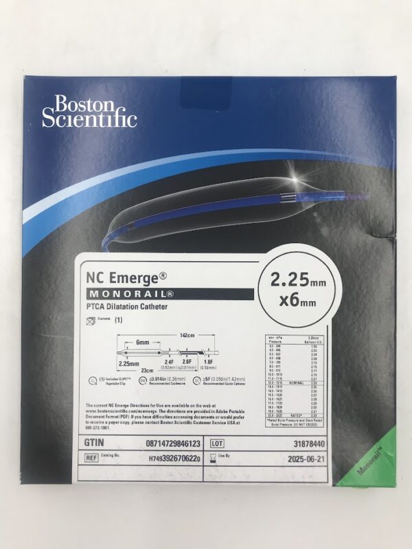 BOSTON SCIENTIFIC 392670622 NC Emerge Monorail PTCA Dilatation Catheter 2.25mm X 6mm (X)
