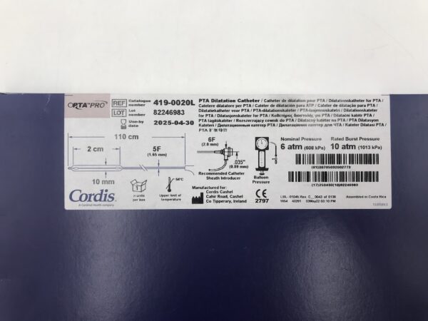 CORDIS 419-0020L OPTA Pro PTA Dilation Catheter 5-6F x 10mm x 2cm x 110cm (X)