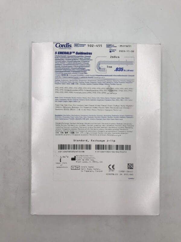 CORDIS 502-455 5 Emerald Guidewires 3m x 260cm, .035in (5/Box)