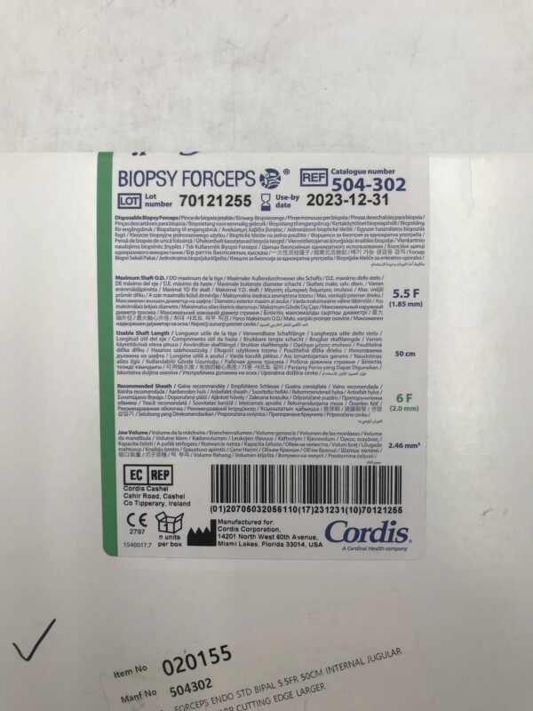 CORDIS 504-302 Biopsy Forceps 5.5F x 50cm x 2.46mm (X)