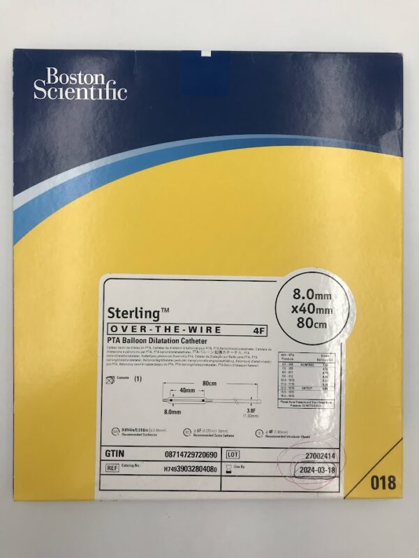BOSTON SCIENTIFIC 3903280408 Sterling Over-The-Wire PTA Balloon Dilatation Catheter 4F 8.0mm x 40mm x 80cm (X)