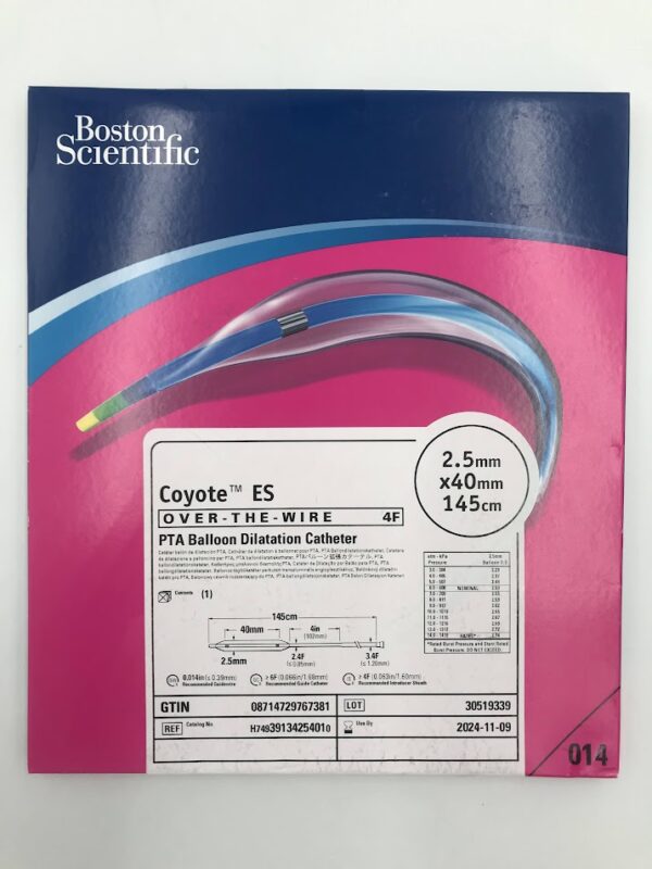 BOSTON SCIENTIFIC 3913425401 Coyote ES Over-The-Wire PTA Balloon Dilatation Catheter 4F 2.5mm x 40mm x 145cm (X)