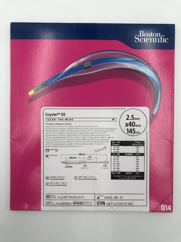BOSTON SCIENTIFIC 3913425401 Coyote ES Over-The-Wire PTA Balloon Dilatation Catheter 4F 2.5mm x 40mm x 145cm (X)